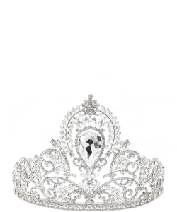Rhinestone Crystal Tiara Crown TR330140 SILVER CL